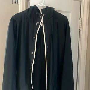 RAINS Jacket Reflective Womens M Black Long Waterproof Coat 18540 Hood Pockets